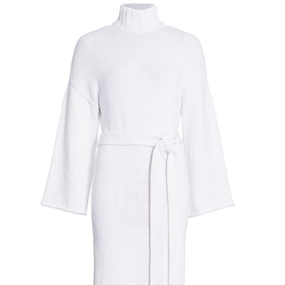 STAUD Chalet Turtleneck Midi Sweater Dress, Small, Ivory